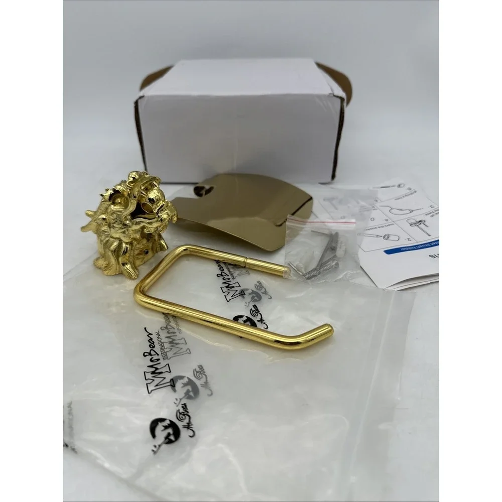 Metal Gold Tone Dragon Bath Toilet Paper Holder